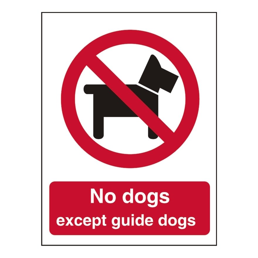 Cartello Divieto "No Dogs Except Guide Dogs" - Plastica Rigida 1 Mm, 150x200 Mm, Verticale, Conforme ISO 7010